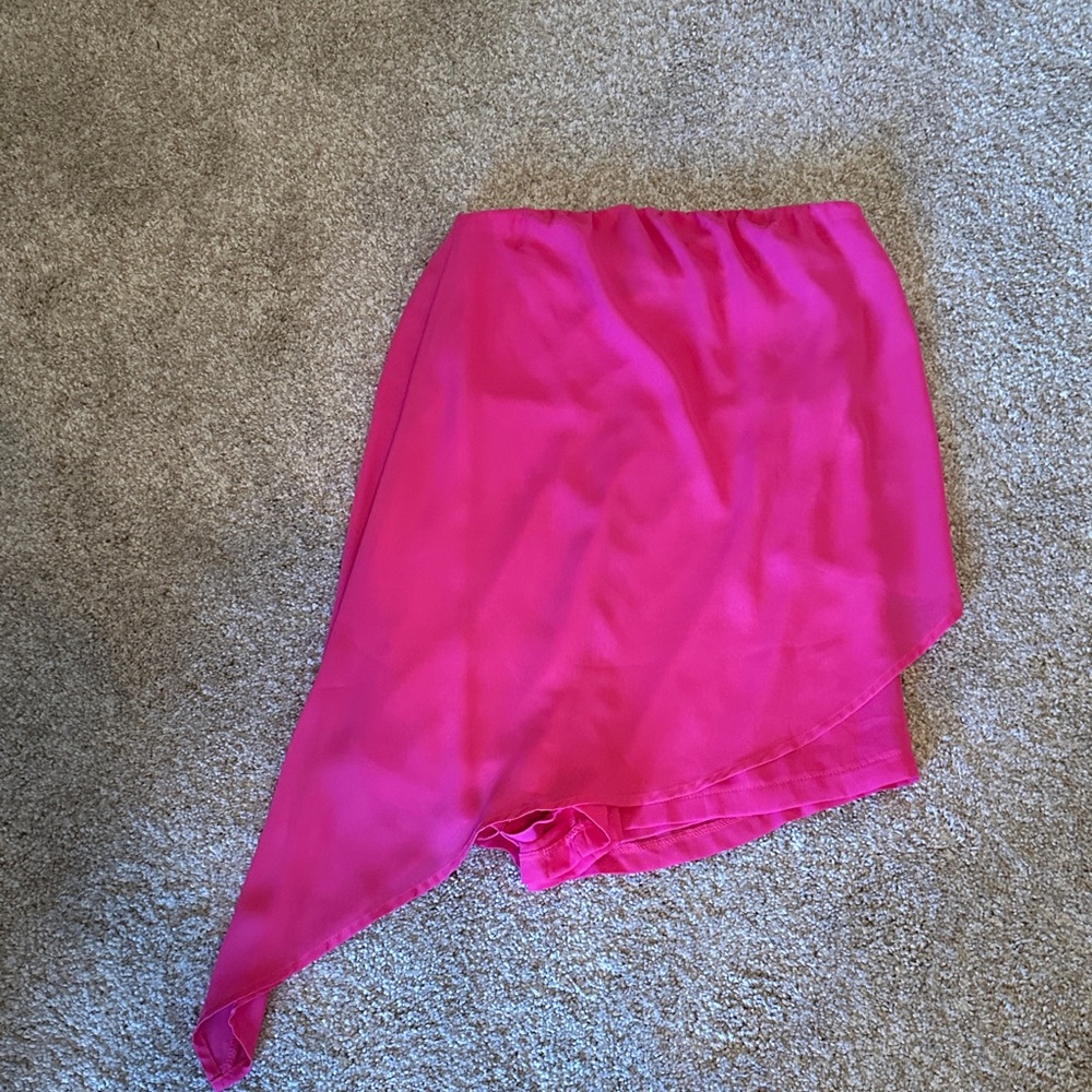 Superdown Strapless Asymmetrical Romper in Bold Pink